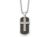 Men's Black Carbon Fiber  Dog Tag Cross Pendant Necklace in Stainless Steel with Chain